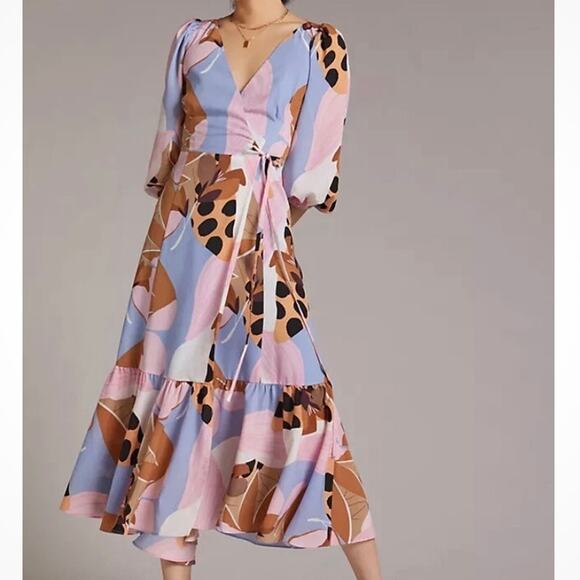 Hutch Dresses & Skirts - HUTCH x ANTHROPOLOGIE | Bloom Wrap Maxi Dress Ruffle Lace-up Back Abstract | XL